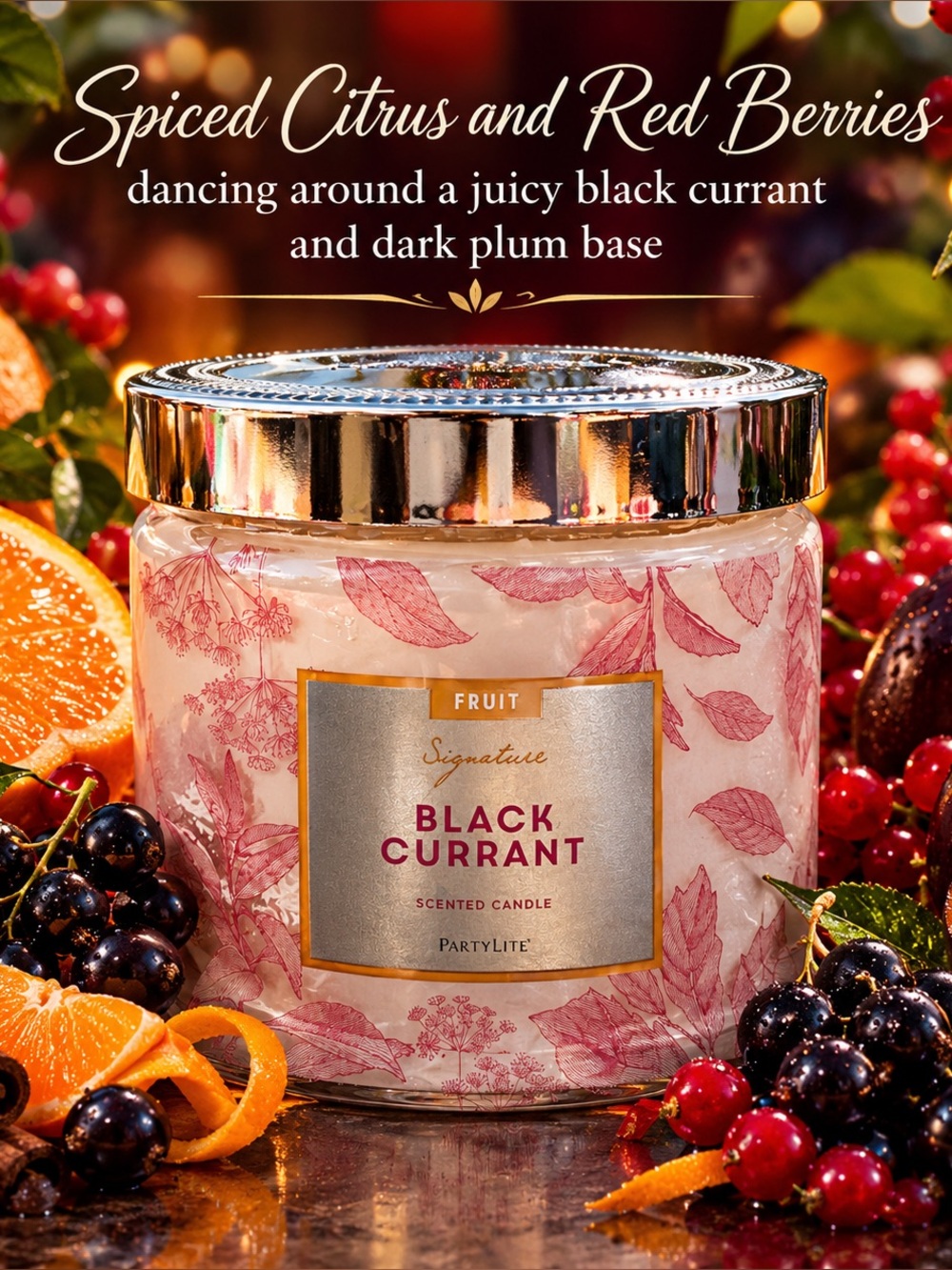 Partylite Black Fruity Currant 3-wick Jar HALLOWEEN AUTUMN HOLIDAY Citrus Plum
